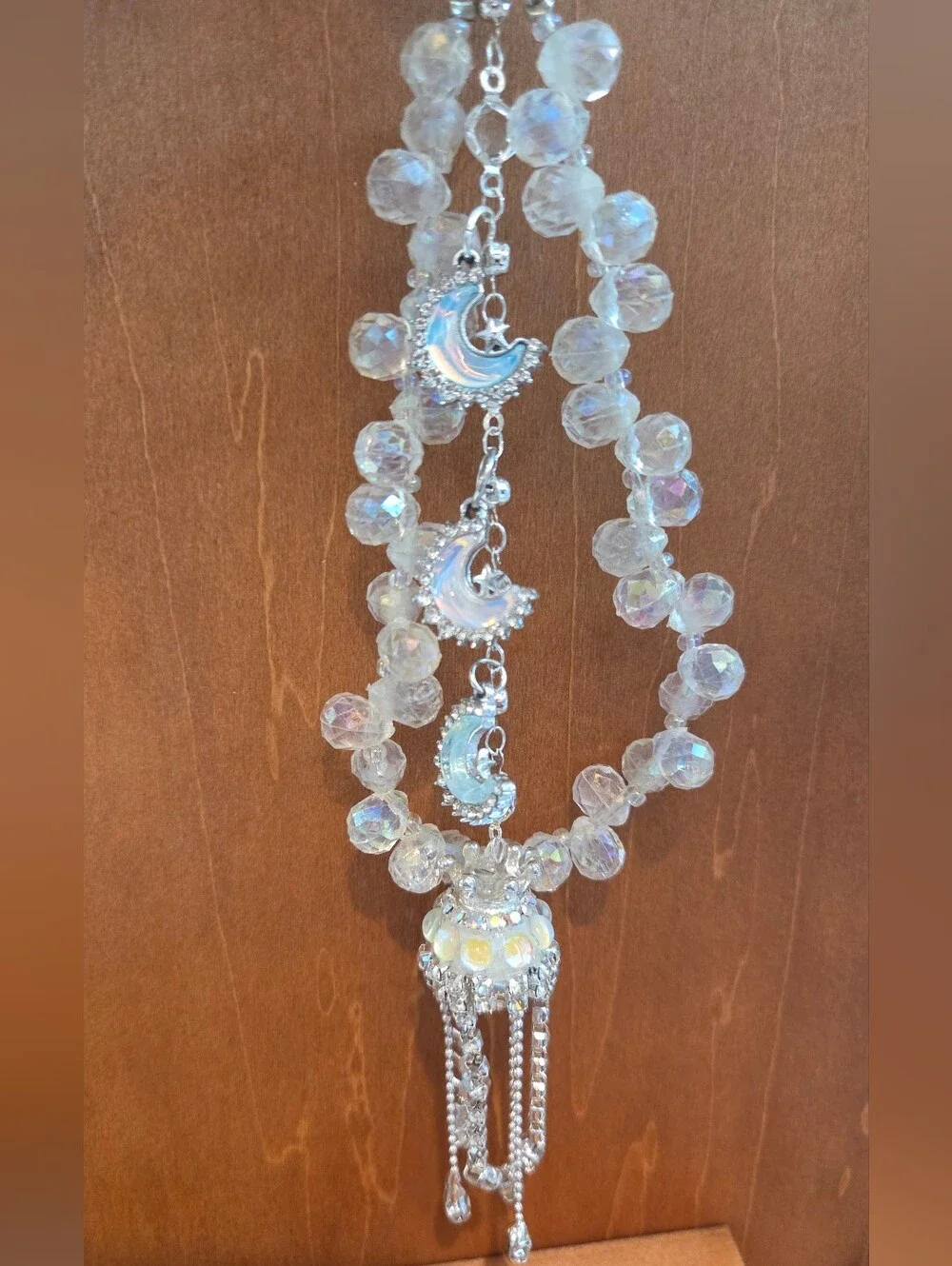 One-of-a-Kind Luxury Iridescent Crystal Moon Celestial Keychain Bag Charm